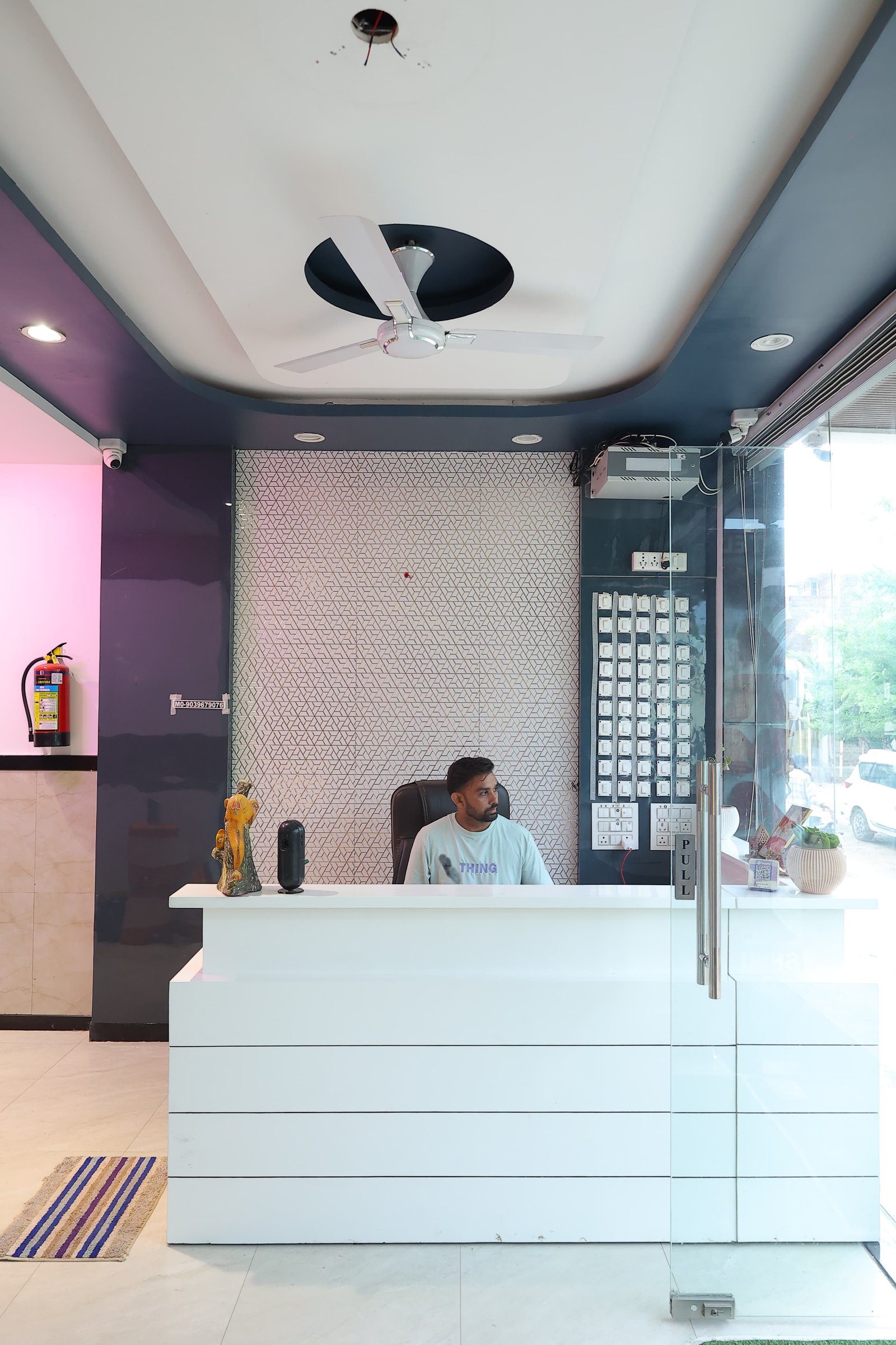 Reception area at Hotel Narmada Shree, Omkareshwar